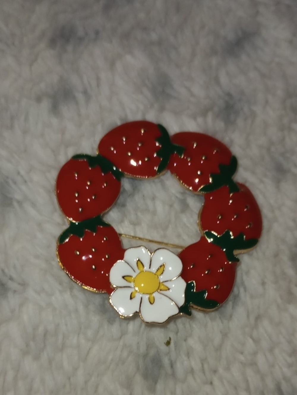 Strawberry Wreath Enamel Brooch with White Flower